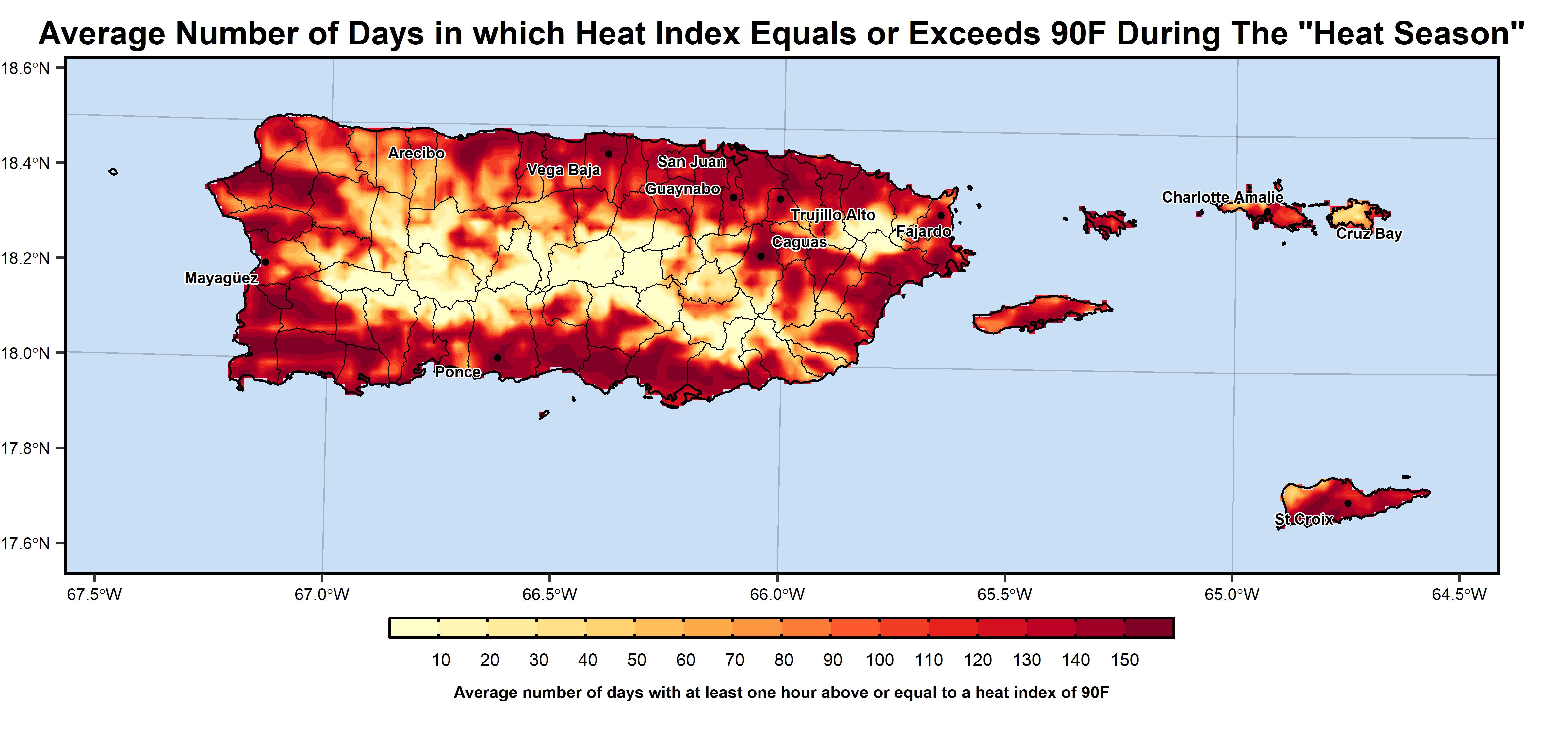 map showing the average precipitation in the Carolinas (using monthly PRISM data)